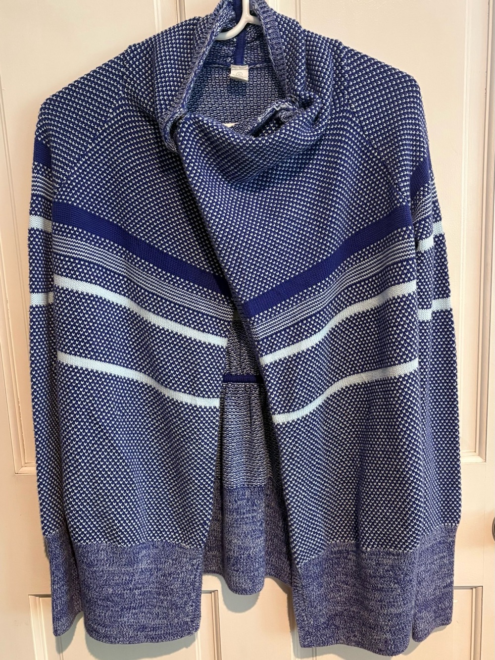 Ivivva Lululemon Feeling Toasty Wrap Cardigan Sweater Blue White Girls Size 12